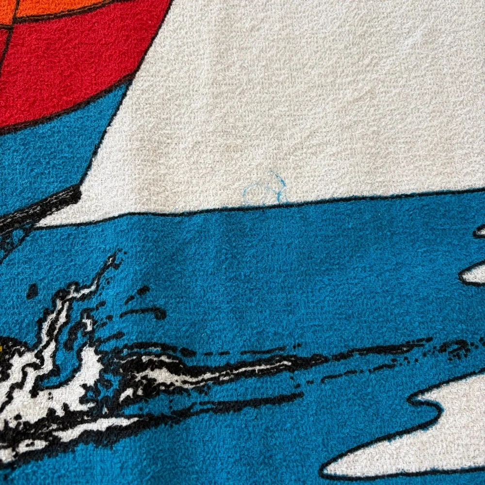 Vtg 80s Wildwood New Jersey 1980 RJR Tob. Co. Beach Towel Retro Windsurf NOS